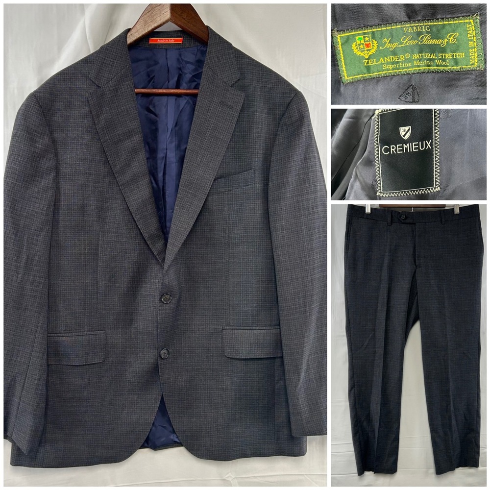 Cremieux Suit Mens 42S 36x30 Grey Loro Piana Zelander Merino Wool Made in Italy